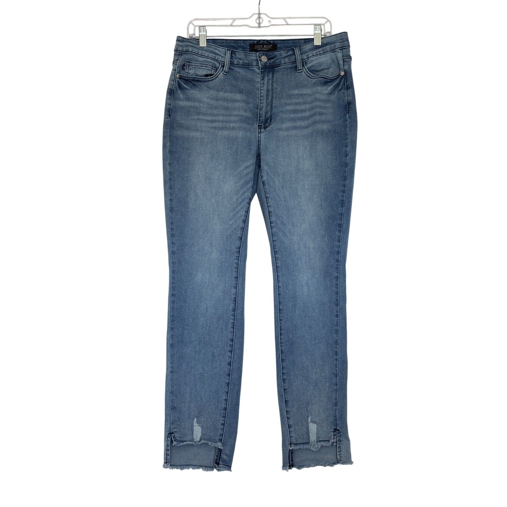Judy Blue High Rise Step Hem Straight Leg Jeans Blue 13/31 (Fits 32X28)